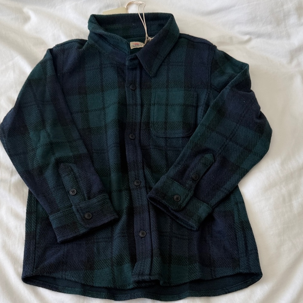 Faherty Kids Plaid Shirt in Dark Green and Navy